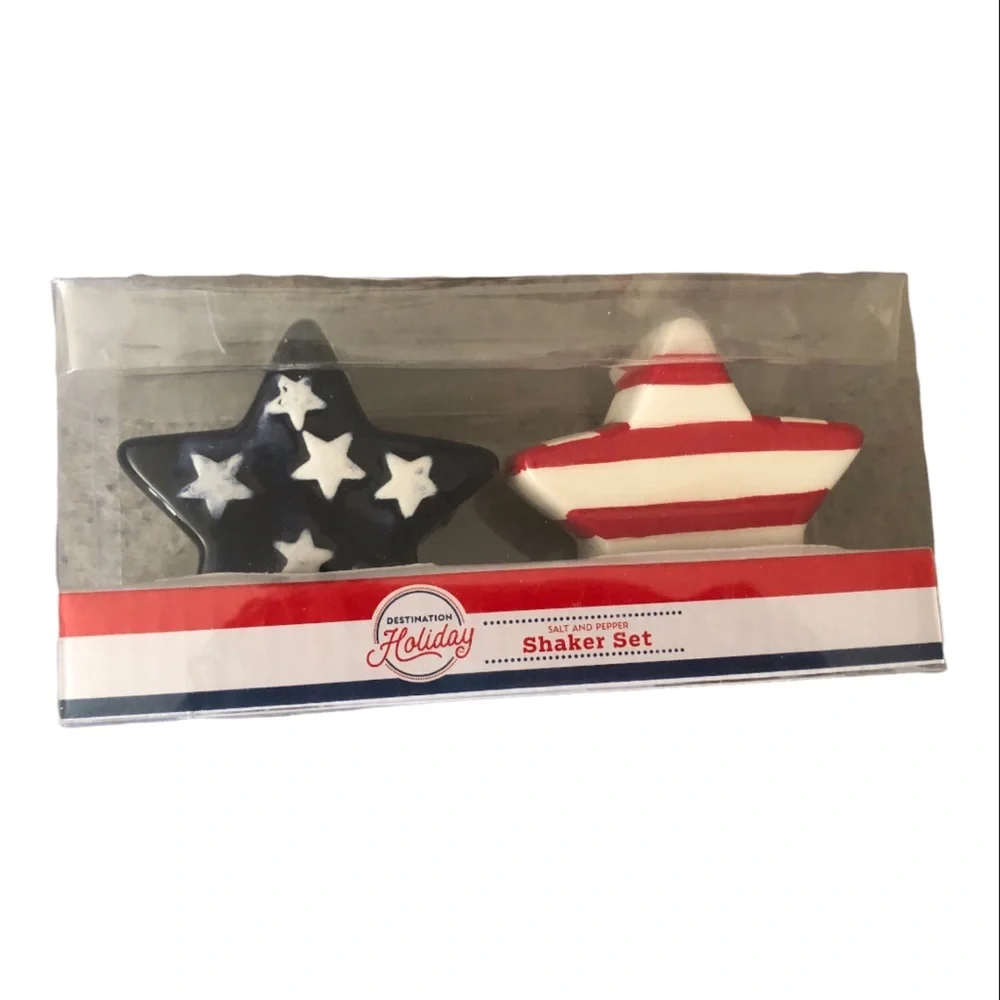 Patriotic Americana Stars & Stripes‎ star spangled banner salt & pepper set new